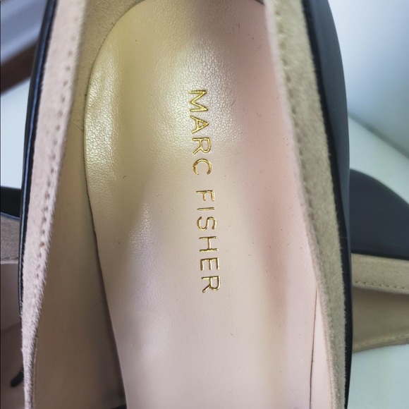 NEW Marc Fisher Suede Beige w/ Black Leather Pumps - Picture 4 of 7